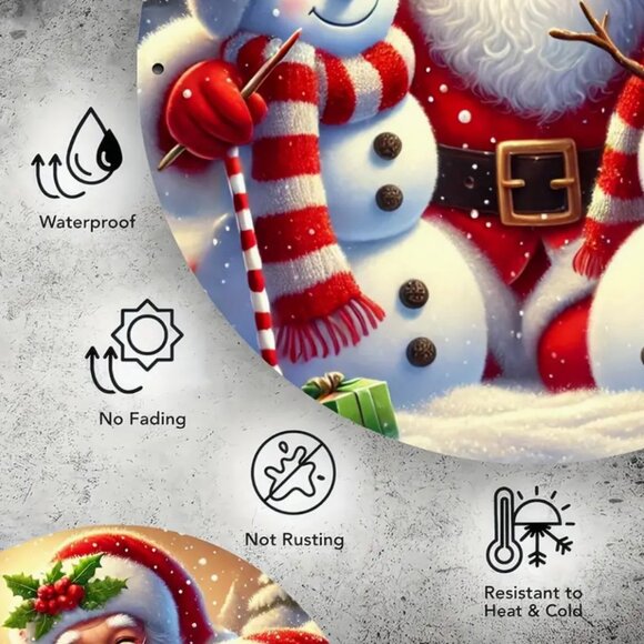 1pc 8"x8" Aluminum sign, Santa and Snowmen Christmas Theme - Picture 2 of 2